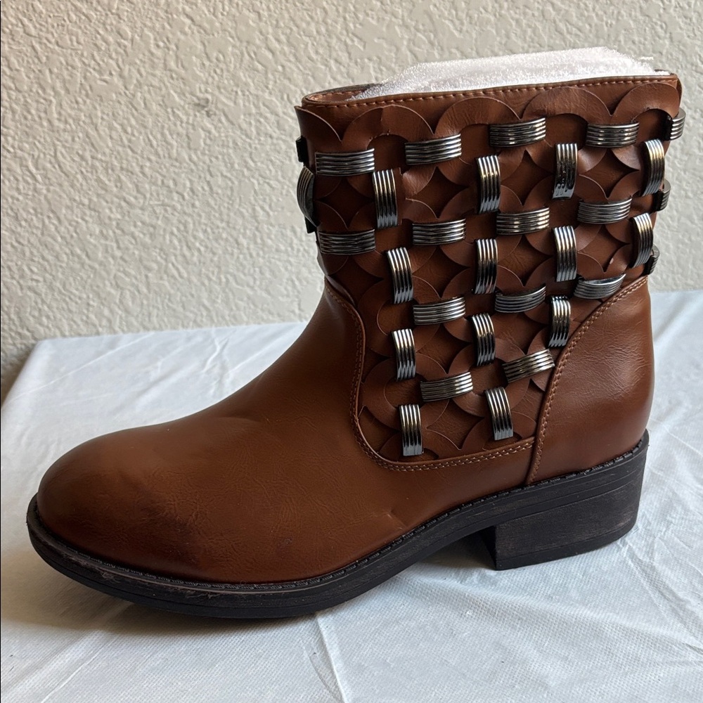 Elegant Brown Vegan Leather Ankle Booties by Helens Heart Size 10